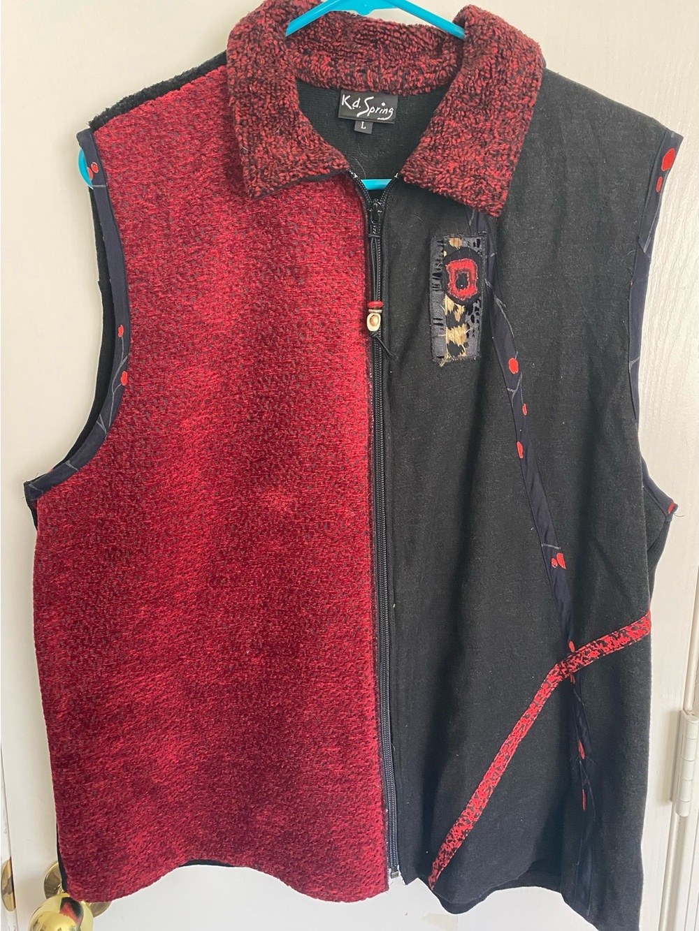 Vtg KD Spring Artwear Patchwork Asymmetric Boucle Fleece Zip Up Vest
